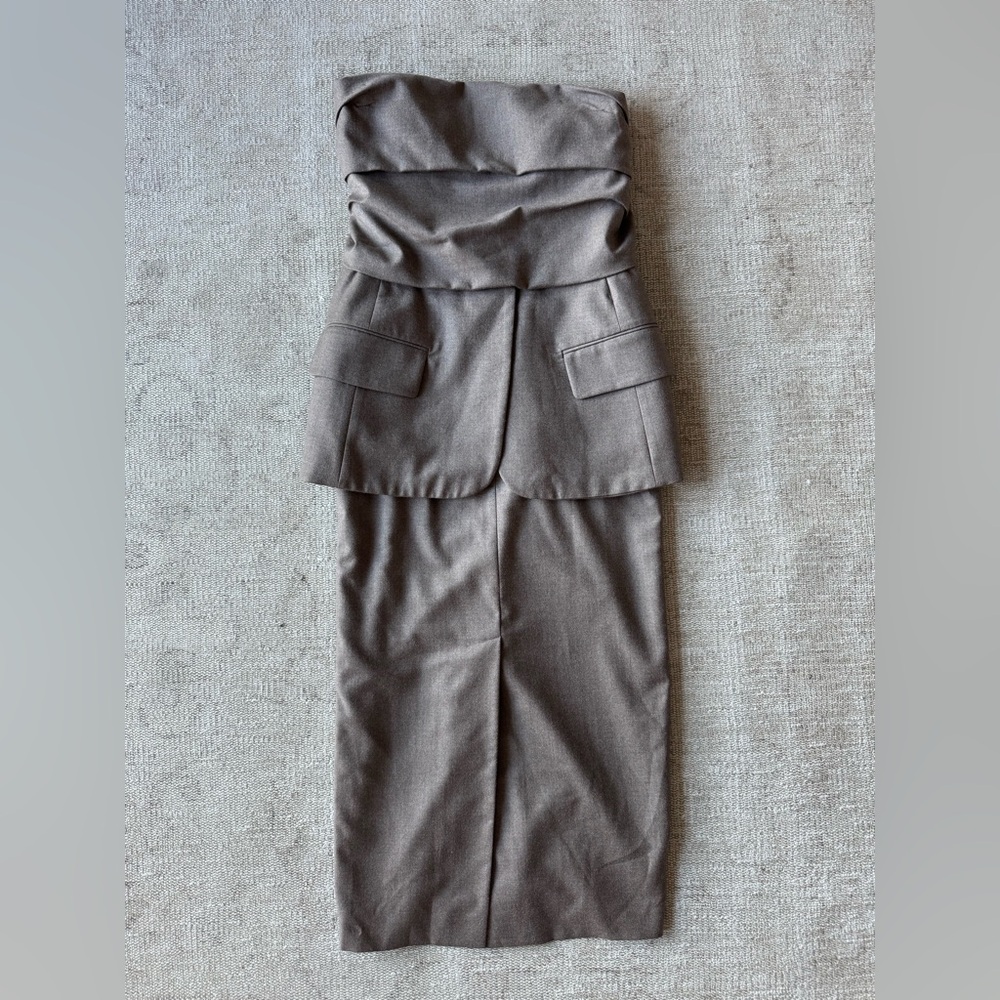 MAX MARA Strapless Pocket Peplum Midi Dress in Chocolate Brown XS - Picture 11 of 12